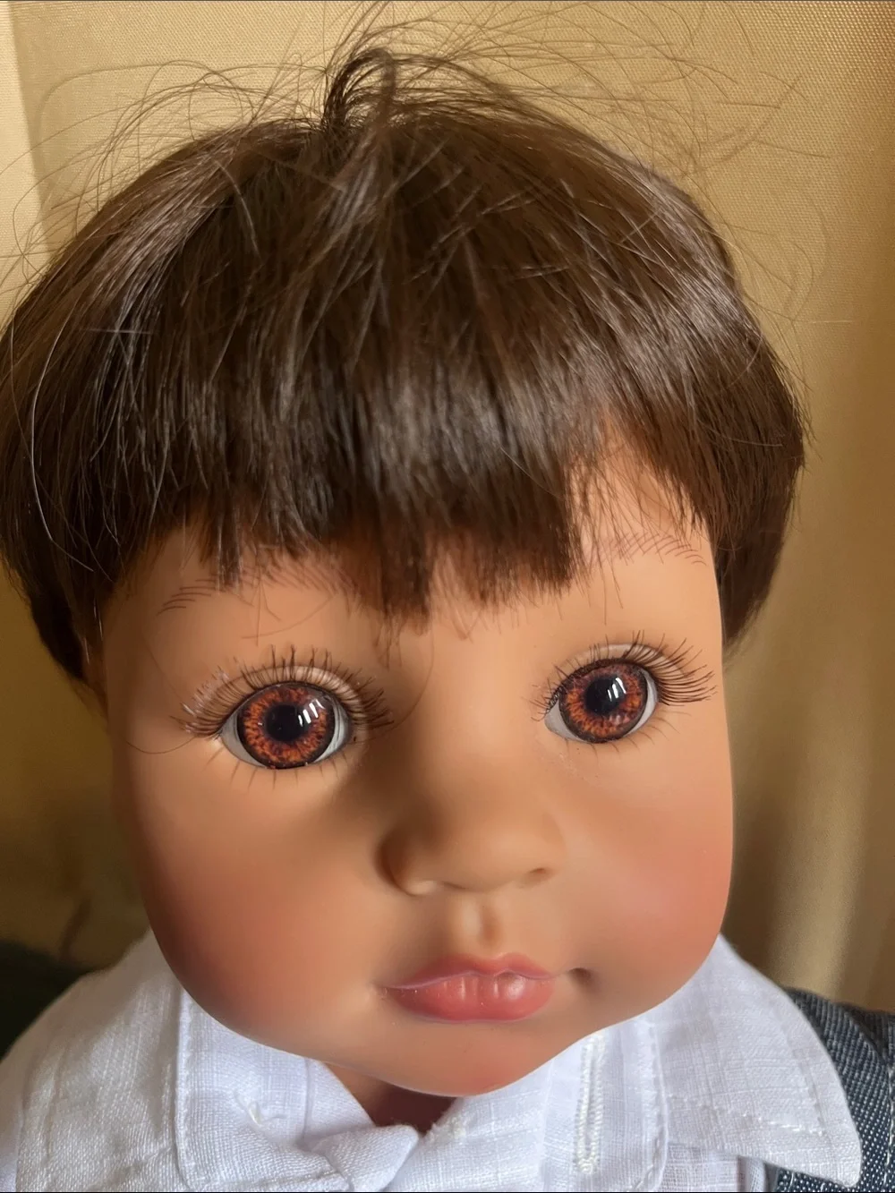 Realistic Baby Doll in Blue Denim Overalls with White Shirt